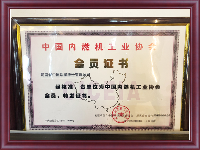 中国内燃机工业协会会员证书